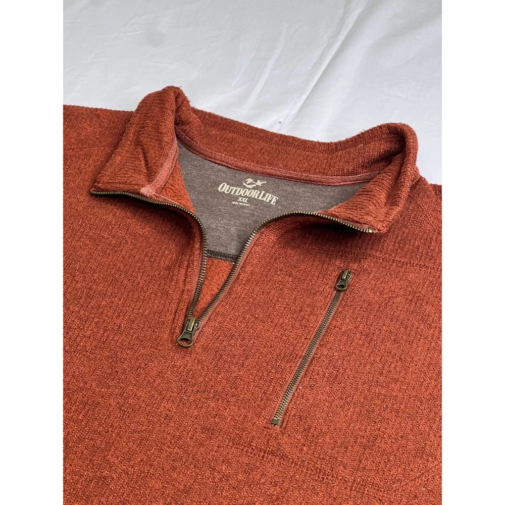 Outdoor Life Mens XXL‎ Pullover 1/4 Zip Sweater Fleece Knit Burnt Orange